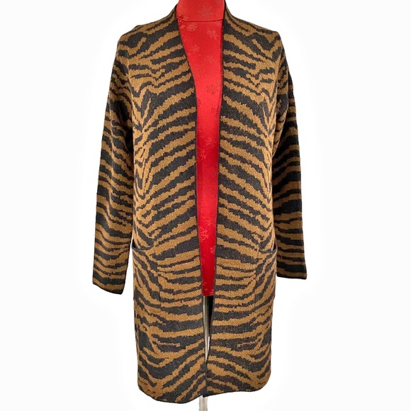 NWT Nine West M knit open front duster jacket long cardigan sweater animal print - Picture 8 of 15